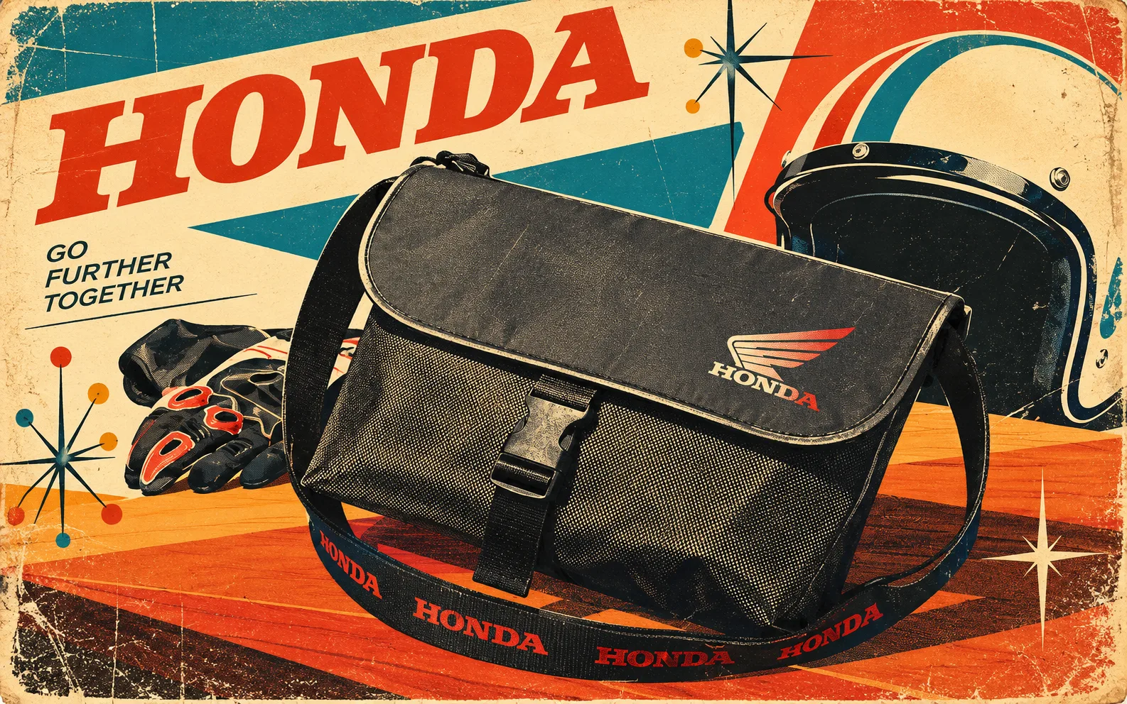 「Hondaウイング」ロゴ入りメッセンジャーバッグ発売。熊本製作所50周年記念、黒地にホンダレッドが映える
